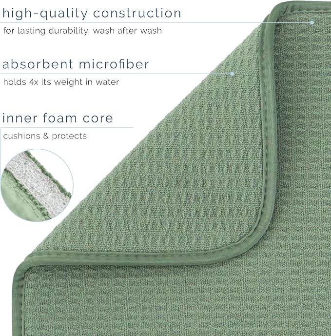 S&T INC. Dish Drying Mat, 16" x 18", Large, Sage Green | Absorbent Microfiber, Kitchen Counter Mat for Dishes, Utensils, Pots and Pans, Machine Washable