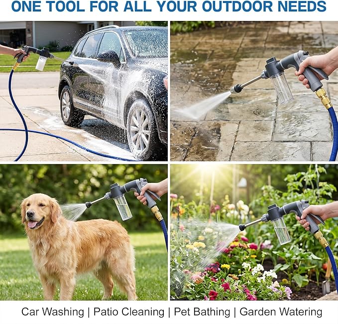 Jetterix High Pressure Water Jet Nozzle, Pressure Washer Gun with 360° Rotating Head, 3 Adjustable Spray Modes Power Washer Nozzle for 3/4" Garden Hose, Suitable for Car Yard Patio Pets Washing (A)