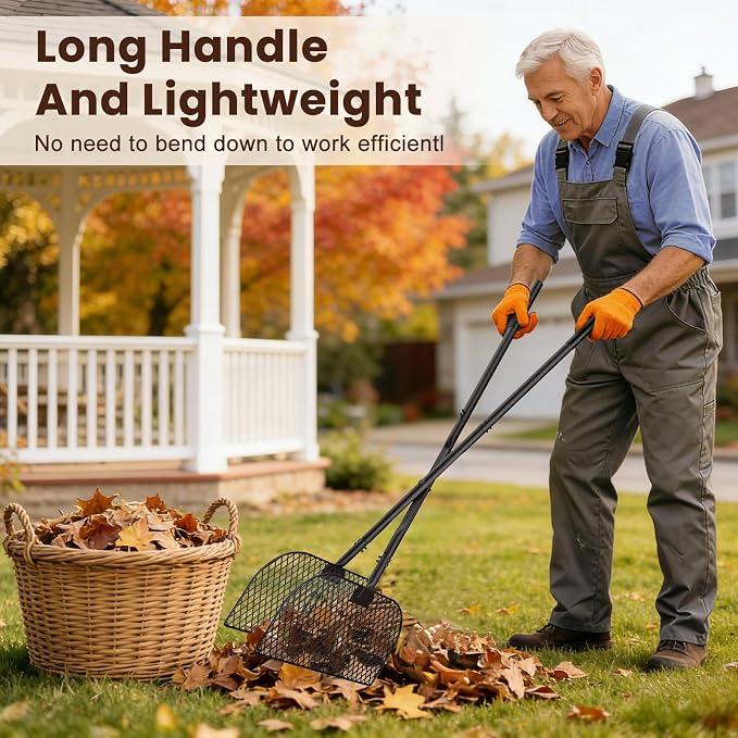 Leaf Grabber Rake with Long Handle, No Bending Leaf Picker Upper for Garden | Metal Metal Leaf Rake Collector, Leaf and Grass Picker Upper, Yard Rake Leaves Grabber Pickup Tool for Garden Cleaning