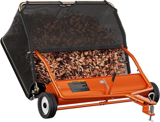 48" Lawn Sweeper Tow Behind, Pull Behind Lawn Sweeper with 25.16 cu. ft Large Hopper, Heavy Duty Leaf & Grass Collector, Adjustable Brush Height Lever and Dumping Rope, Lawn and Yard Cleanup Tool