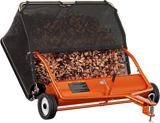 42" Lawn Sweeper Tow Behind, Pull Behind Lawn Sweeper with 18.55 cu. ft Large Hopper, Heavy Duty Leaf & Grass Collector, Adjustable Brush Height Lever and Dumping Rope, Lawn and Yard Cleanup Tool