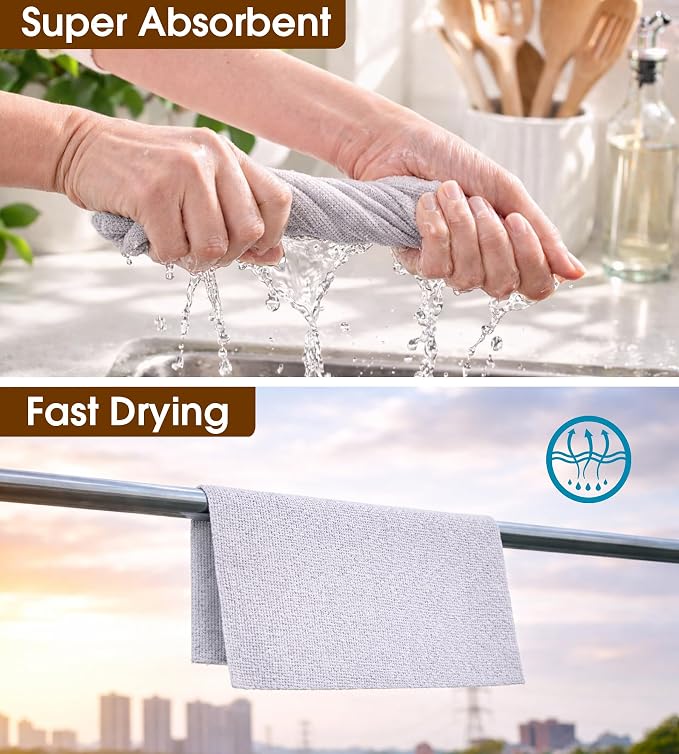 KitchLife Microfiber Cleaning Cloth Roll, 100 Pack - Tear-Away Microfiber Paper Towels, Lint-Free, Reusable, Washable for Kitchen, Car, Dishes, and Sensitive Surfaces (Light Gray)