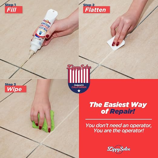 ZippySolve Tile Grout, Repair Kit, 2 Pack Grout Filler, Restore & Renew Tile Joints Line, Fast Drying Tile Grout Paint Squeeze Tube for Bathroom Shower Kitchen Floor, Waterproof (17.6 oz, Beige)