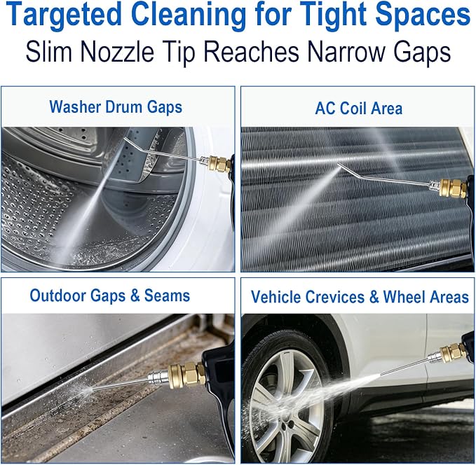 Pressure Washer Needle Nozzle Kit,4 Pack Stainless Steel Flush Wand Tips | 1/4-Inch Quick-Connect Side-Spray Nozzles, for Cleaning Car Crevices, Tires, Door Jambs, Washing Machines AC Coils