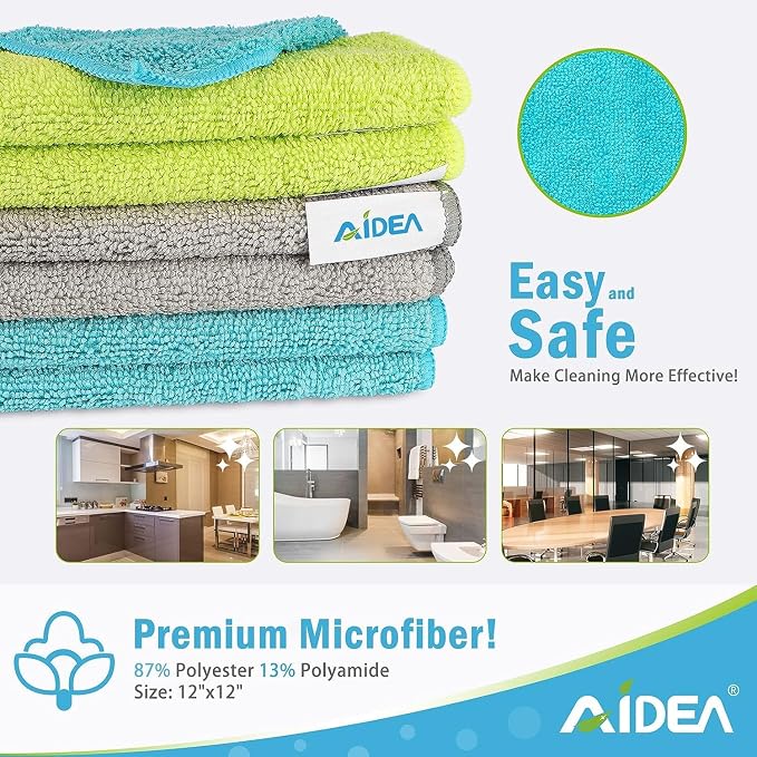 AIDEA Microfiber Cleaning Cloth-200PK, Microfiber Towels for Cars 12"x12" | Absorbent Cleaning Rags, Reusable Microfiber Towels Lint-Free, Dish Rags Streak-Free for Home /Kitchen Bulk Rags (Multicolor)