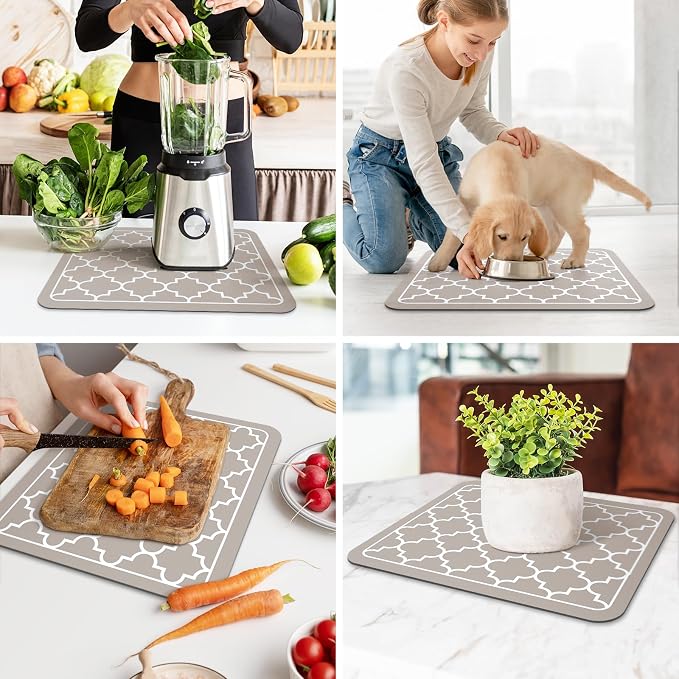 WISELIFE Dish Drying Mat Super Absorbent Drying Mat Large Dish Drying Mats for Kitchen Counter Easy Clean Dish Mat Kitchen Drying Mat15"x 18" Stylish Khaki