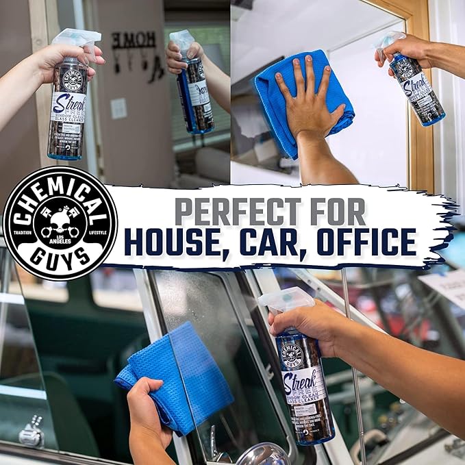 Chemical Guys Streak Free Window Clean Auto Glass Cleaner Bundle with Waffle Weave Microfiber Towel, Ammonia Free Spray Safe for Tinted Windows, Mirrors, Touchscreens and Plastics, 16 fl oz