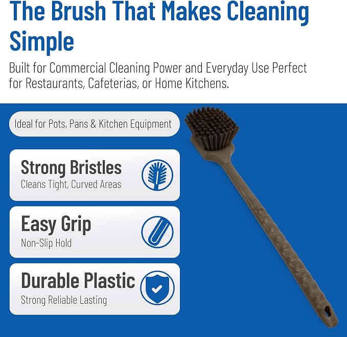 SPARTA 20" Floater Scrub Brush with Long Handle, Oil-Resistant Polyester Bristles, Multiple Trim Angles, Foam-Injected Polymer Block, Commercial Cleaning Tool, Brown