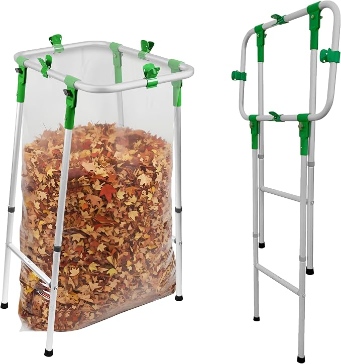 Adjustable & Foldable Leaf Bag Holder, for 33-55 Gallon Plastic & Paper Bags, No Tools Needed for Assembly, Works on Slopes, Trash Bag Stand, Yard & Lawn Cleanup, Gardening, Camping, Parties