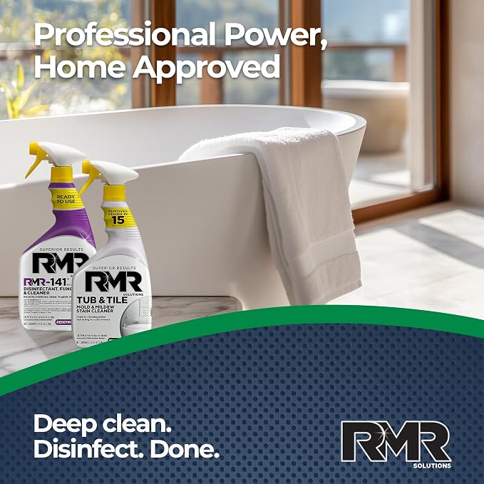 RMR Bathroom Brilliance Bundle – Tub & Tile Stain Spray + RMR-141 EPA Registered Mold & Mildew Remover, 2-Step Bathroom Cleaning & Disinfecting System for Showers, Sinks, Tile, Grout, 2–32 Oz Bottles
