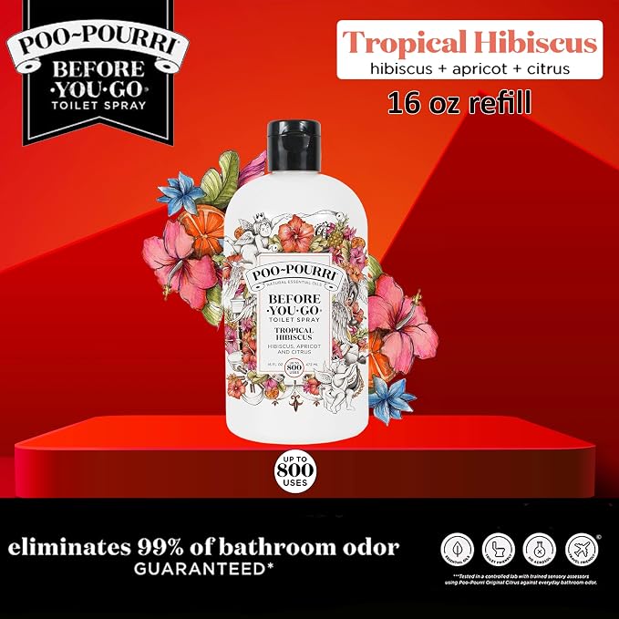 Poo-Pourri Before-You-Go Toilet Spray 16-Ounce Refill Bottle, Tropical Hibiscus