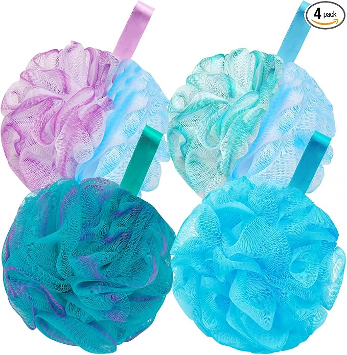BCKENEY Bath Loofah Shower Sponge Body Back Scrubber Soft Mesh Shower Puffs Exfoliating Loofa for Women & Men Bath Accessories Cleaning Tool (4Pcs 75G, Extra Large)