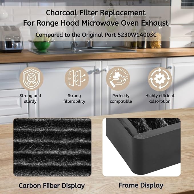 Nispira 5230W1A003C Charcoal Filter Replacement For GE Kenmore LG Microwave LMV1650ST LMV2031SB LMHM2237BD, 2 Packs