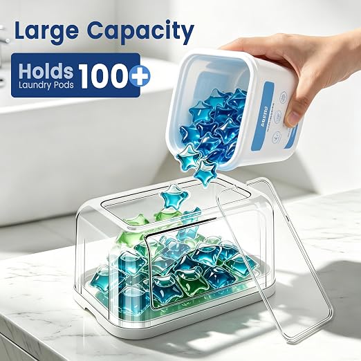 Trash Bag Dispenser with Laundry Pod Storage, Clear Under Sink Organizer | 3-in-1 Stackable Cabinet Bin, Laundry Pod Storage, Trash Bag Dispenser Fits 13/30/33/42 Gallon Garbage Bags