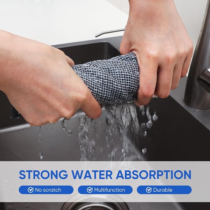 Forggon 10Pcs New Upgrade 2-Layer Non Scratch Wire Dishcloth,Wire Dishwashing Rag, Non-Scratch Wire Dishwashing Rags for Wet and Dry, Kitchen Cleaning Dish Rags for Cookware,Sinks, Dishes,Stove