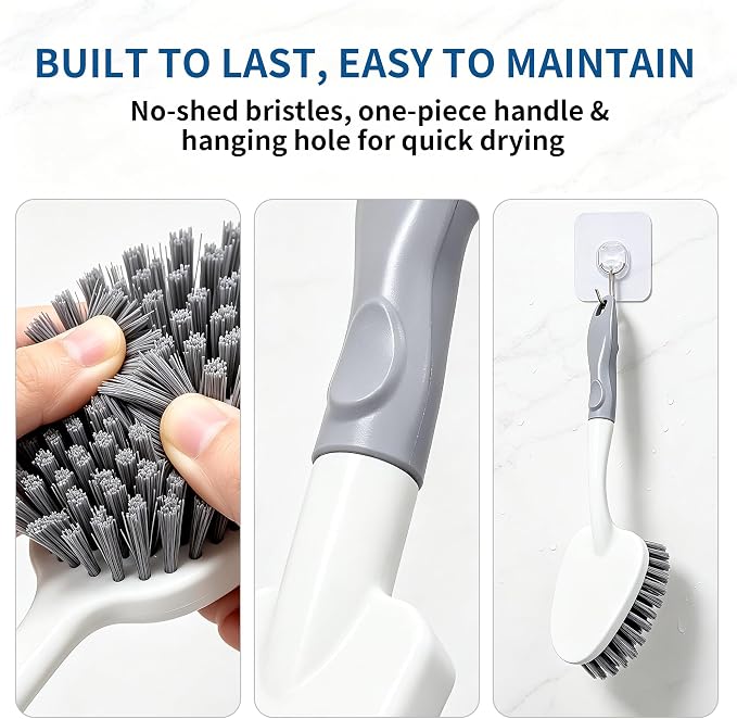 3PCS Heavy Duty Scrub Brush Set - Shower Cleaning Brushes for Bathroom | Corner brush with scraper, V-shape grout brush & stiff scrubber. For grout, tracks, crevice, shower, tub & floor.