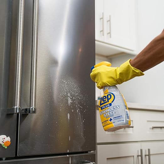 Zep Plus Stainless Steel Cleaner 32 oz (2 Units) & a Blue Microfiber Rag ECBD022 - Streak-Free Fingerprint Removal for Stainless Steel Appliances