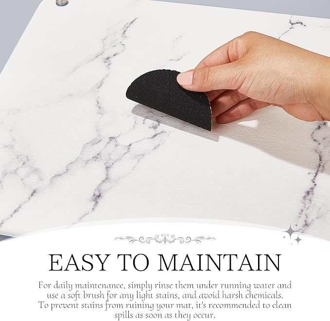 Stone Dish Drying Mat for Kitchen Counter, Quick Drying Diatomaceous Earth Dish Drying Mat with 4 Metal Brackets for Kitchen Sink, Size 15.7 x 11.8 Inches, White Marble Style