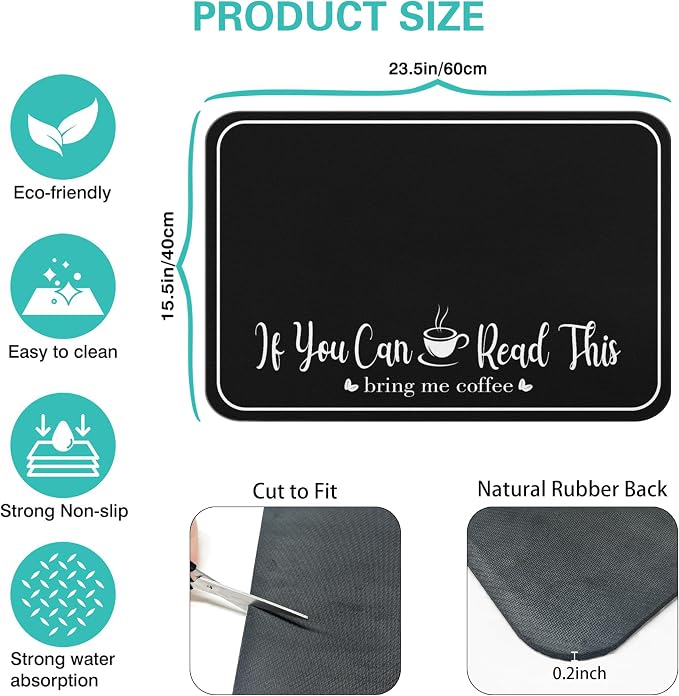 Coffee Bar Mat for Countertops 23inx15in,Absorbent Hide Stain Anti-Slip Cafe Bar Accessories Fit Under Coffee Machine Mat,Dish Drying mats for Kitchen Counter