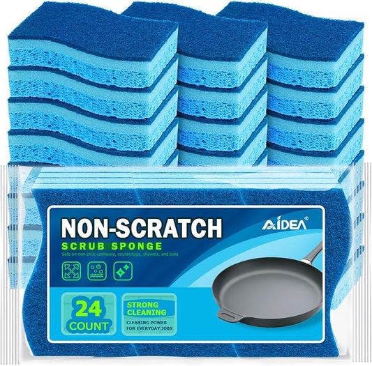 AIDEA Sponges Kitchen-24Count, Non-Scratch Scrub Sponge, Sponge for Dishes | Kitchen Sponges for Non-Stick Cookware, Cleans Fast Without Scratching, Cleaning Power for Kitchen, Bathroom, Household