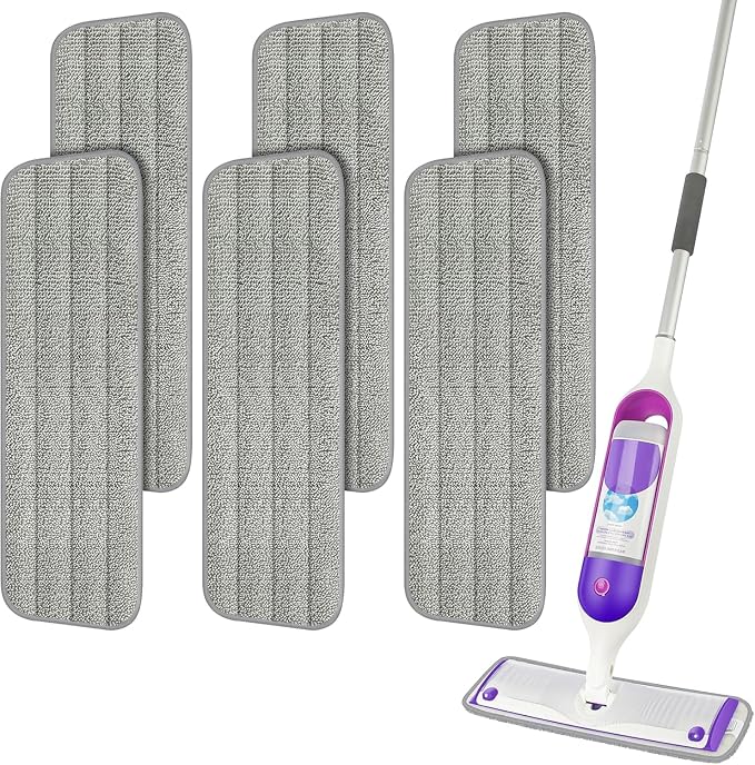 6 Pack Reusable Mop Pads Compatible with Swiffer PowerMop, Wood Floor Pads Microfiber Mop Replacement Refills Machine Washable for All Floor Surfaces