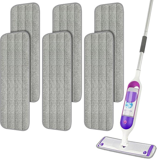 6 Pack Reusable Mop Pads Compatible with Swiffer PowerMop, Wood Floor Pads Microfiber Mop Replacement Refills Machine Washable for All Floor Surfaces