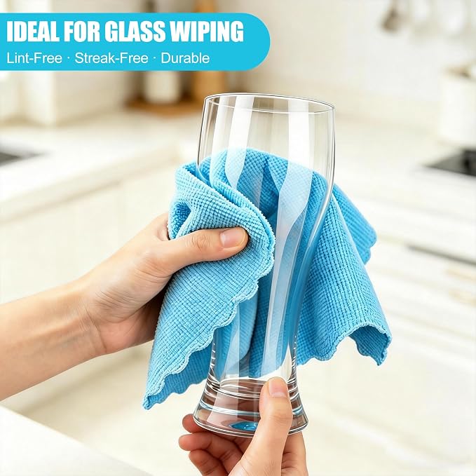 Puomue Microfiber Cleaning Cloth, 24 Pack Highly Absorbent Cleaning Rags, 4 Color Mix, Reusable, Soft and Lint Free Cleaning Supplies for Window, Household and Kitchen, 12 Inch X 10.6 Inch