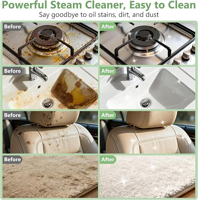 Steam Cleaner, Portable Steamer for Cleaning with 16pcs Accessories, 6-Level Adjustable and 15s Heat-Up, Handheld Steam Cleaner for Home, Tile, Dirt, Grout, Grease, Car Detailing