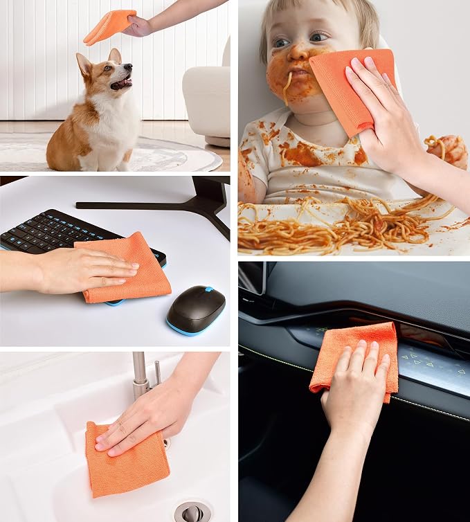 KitchLife Microfiber Cleaning Cloth Roll - Tear-Away Reusable Microfiber Paper Towels, Lint-Free, Washable, 20 Sheets for Kitchen, Car, Dishes, and Sensitive Surfaces (Coral)