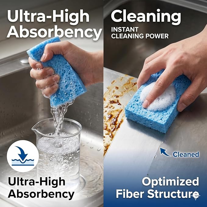 36 Pk Pop-Up Compressed Cellulose Sponges | Heavy Duty Scrub Kitchen Sponge, Clean Tough Messes Without Scratching Eco Friendly Reusable Compostable&Biodegradable