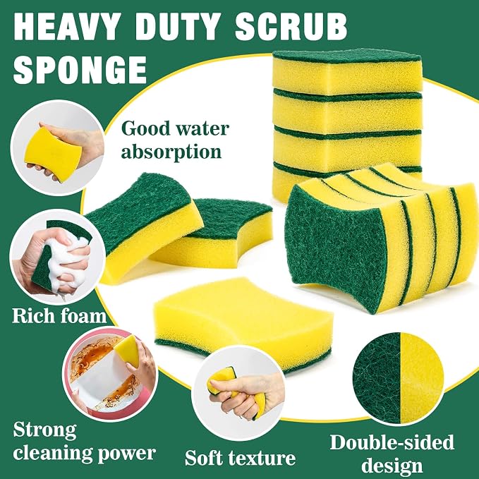 MAQIHAN 18PCS Heavy Duty Scrub Sponge - Dish Scrubber Sponge Non Scratch Double Sided Reusable Cleaning Scouring for Kitchen Dishes, Pots, Pans, Sink Bulk Household Cleaning.