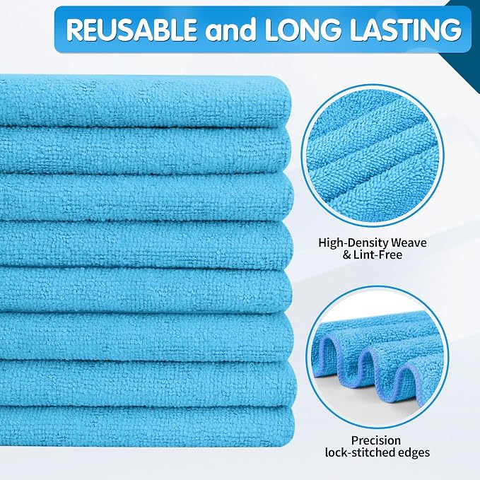 FIXSMITH Blue Microfiber Cleaning Cloth -Pack of 12, Highly Absorbent Cleaning Rags, 16"X12" All Purpose Cleaning Towels for Housekeeping, Kitchen, Car, Lint Free and Reusable Microfiber Towels