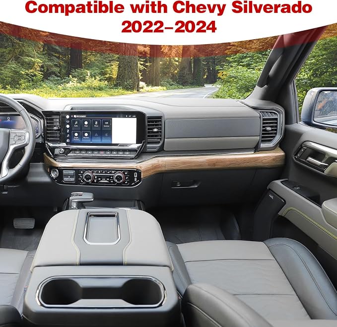 for Silverado Center Console Dashboard Panel Trim Cover for Chevy Silverado 2022 up Brown Wood Grain Interior Accessories 2pcs