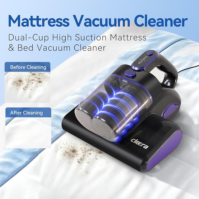 Mattress Vacuum Cleaner, 600W 16KPa Corded Bed Vacuum with 140°F Hot Air & HEPA Filter, Deep Cleaner for Mattress, Sofa, Crib, Dust & Pet Hair