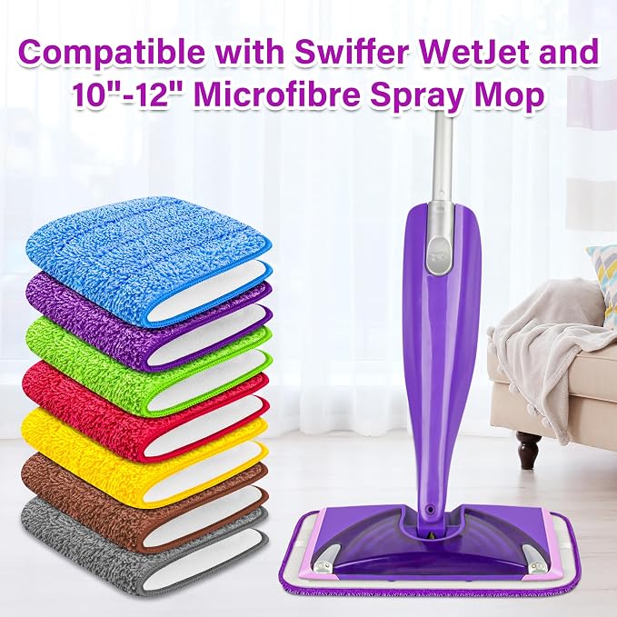 Reusable Mop Pads for Swiffer WetJet, Wet Pads Refills for 12'' Spray Mop, Microfiber Refill Machine Washable Up to 100+ Floor Cleaning for All Kinds of Floor Types, 7 Pack