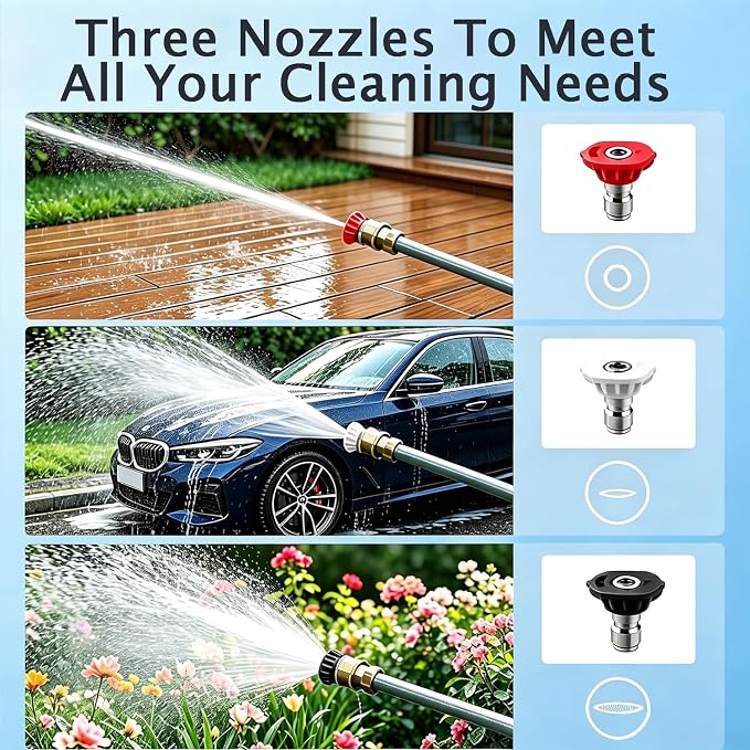 2026 Upgraded Jet Nozzle Power Washer for Garden Hose Cleaning Wand Set | with 3 Interchangeable Nozzles for Car Washing, Patio Lawn Garden Outdoor Cleaning，Dark Black