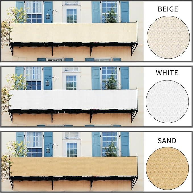 LOVE STORY 2.5' x 10' Balcony Privacy Screen Cover for Apartment, White | HDPE Fabric, 95% UV Block, Fence Cover for Patio Deck, Railing Screen for Porch, Privacy Protective, Custom Size Available