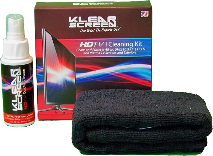 Cleaning kit for Tvs, Gaming Monitors, LCD, LED, OLED, LED, Made in The USA | 2 oz Spray Bottle, 59 ml Liquid, Terry Microfiber Cloth, Alcohol Free, Ammonia Free, Non Toxic Formula, Made In USA, Green