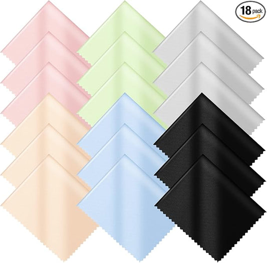 18 Pack Microfiber Cleaning Cloths (7" x 6") Multicolor Glasses Cleaning Cloth for Eyeglasses, Camera Lens, Cell Phones, Laptops, LCD TV Screens and More