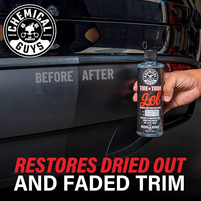 Chemical Guys, Tire & Trim Gel for Plastic & Rubber, Restores Shine, 16 oz | Thick gel restores faded tires, trim and bumpers with a deep shine and a protective layer, non-greasy