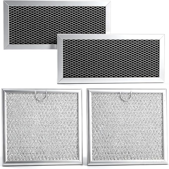4PCS Microwave Charcoal Filter and Grease Filter Set Compatible with Samsung ME19R7041FS ME19R7041FS/AA ME19R7041FT ME19R7041FT/AA ME19R7041FB ME19R7041FB/AA
