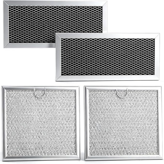 4PCS Microwave Charcoal Filter and Grease Filter Set Compatible with Samsung ME19R7041FS ME19R7041FS/AA ME19R7041FT ME19R7041FT/AA ME19R7041FB ME19R7041FB/AA