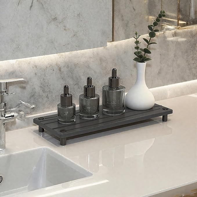 Quick Dry Sink Caddy Kitchen Sink Organizer, Water Absorbing Stone Tray for Sink, Stone Drying Tray, Diatomite Faucet Mat & Protector, Dispenser Sponge Holder, Stone Soap Tray for Bathroom Counter