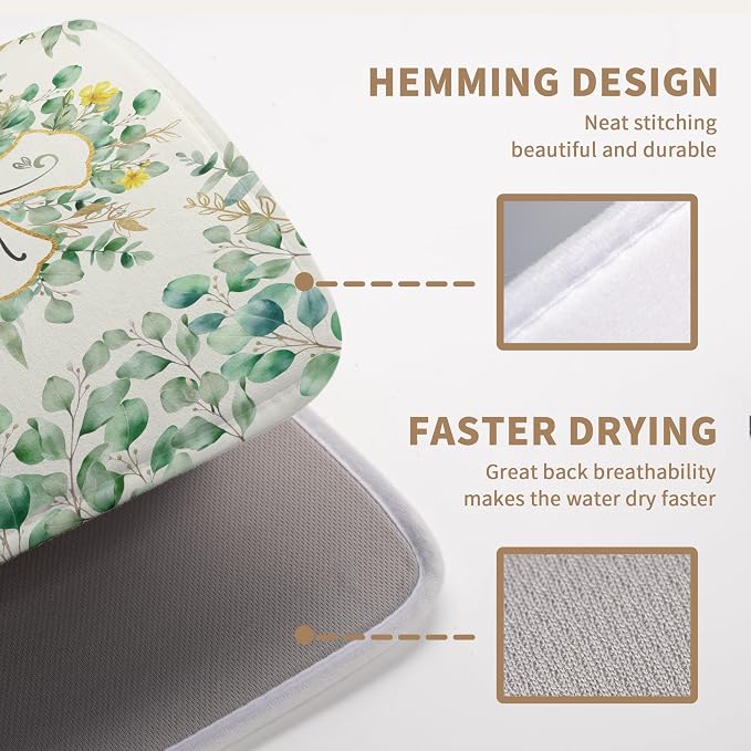 Spring Summer Cross Blessed Dish Drying Mats Spring Eucalyptus Leaves Dish Mat Drying Matt Floral Dishes Dryer Pad for Kitchen Counter Absorbent Microfiber Washable Foldable Reusable 18x24 in