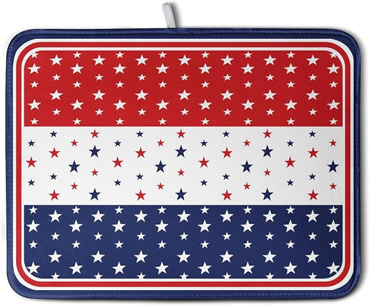 4th of July Dish Drying Mat for Kitchen Counter Patriotic Red White Blue Stars Drying Pad Microfiber Absorbent Dish Draining Mat Microfiber Independence Day Dish Drainer Rack Mats 18x24 Inch