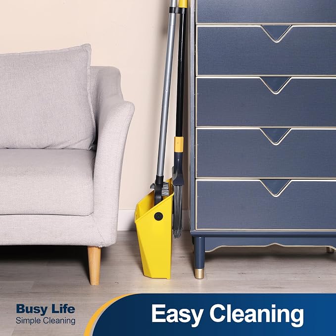 Yocada Commercial Broom and Dustpan Set with Comb Commercial Outdoor Indoor | for Courtyard Garage Lobby Mall Market Floor Home Kitchen Room Office Pet Hair Rubbish