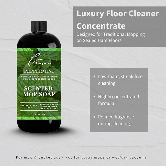 Lapew Peppermint Scented Mop Soap - Luxury Floor Cleaner Concentrate for Mopping Tile, Laminate, Vinyl & Hardwood | Streak-Free, Low-Foam | 36 oz