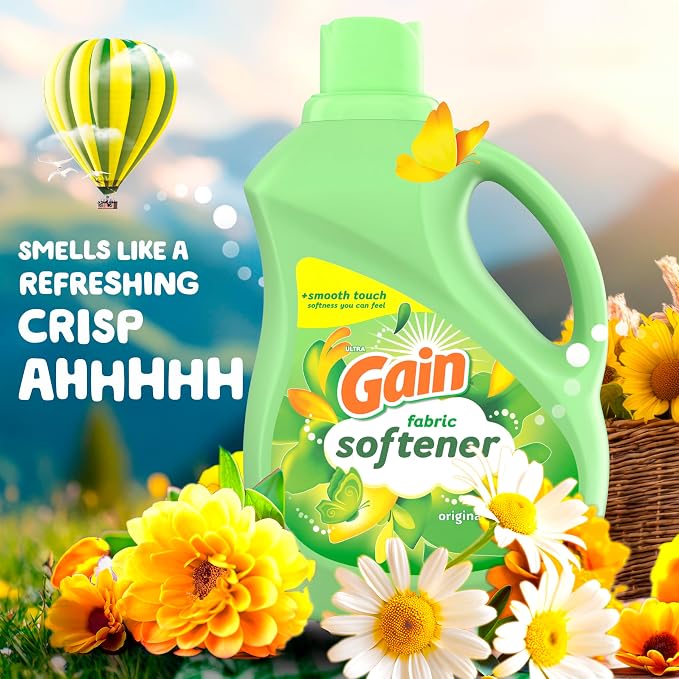 Gain Liquid Fabric Softener,Original Scent,140 FL OZ,190 Loads,Liquid Fabric Softener For Soft,Fresh Laundry,(Pack of 2)