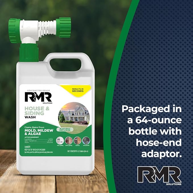 RMR House and Siding Wash - Commercial-Grade Outdoor Stain Remover for Mold, Mildew, and Algae, 64 Ounce Bottle With Hose-End Adapter