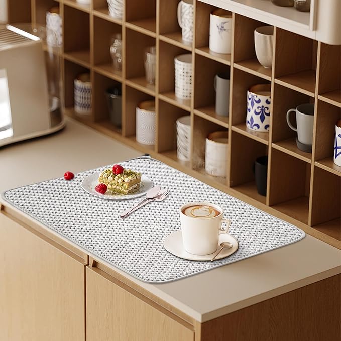 3 Pcs XXL Dish Drying Mat,Absorbent Microfiber Dishes Drainer Mats,Large Size 24×17" Pads for Kitchen Counter,Coffee,Rack,Under Sink,Light Gray